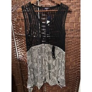 Lilly top M Sleeveless whimsy Asymmetrical Mesh sheer crinkle tunic‎